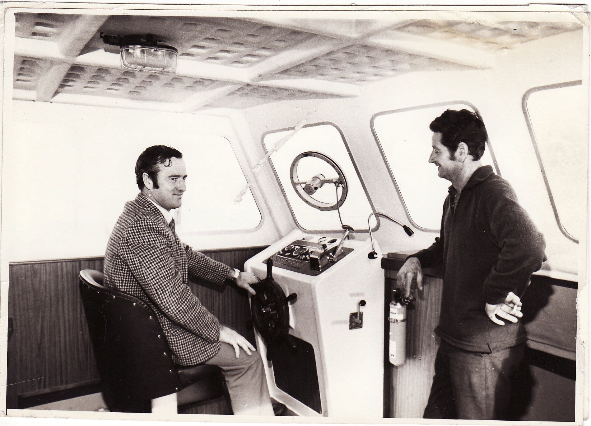 Laurie Chivers and Sam Saggars Jnr onboard the 'Nu Mako' June 1973
