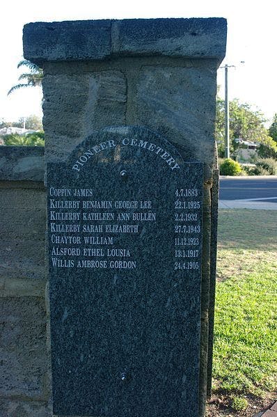 A picture of the headstone memorial in Busselton
