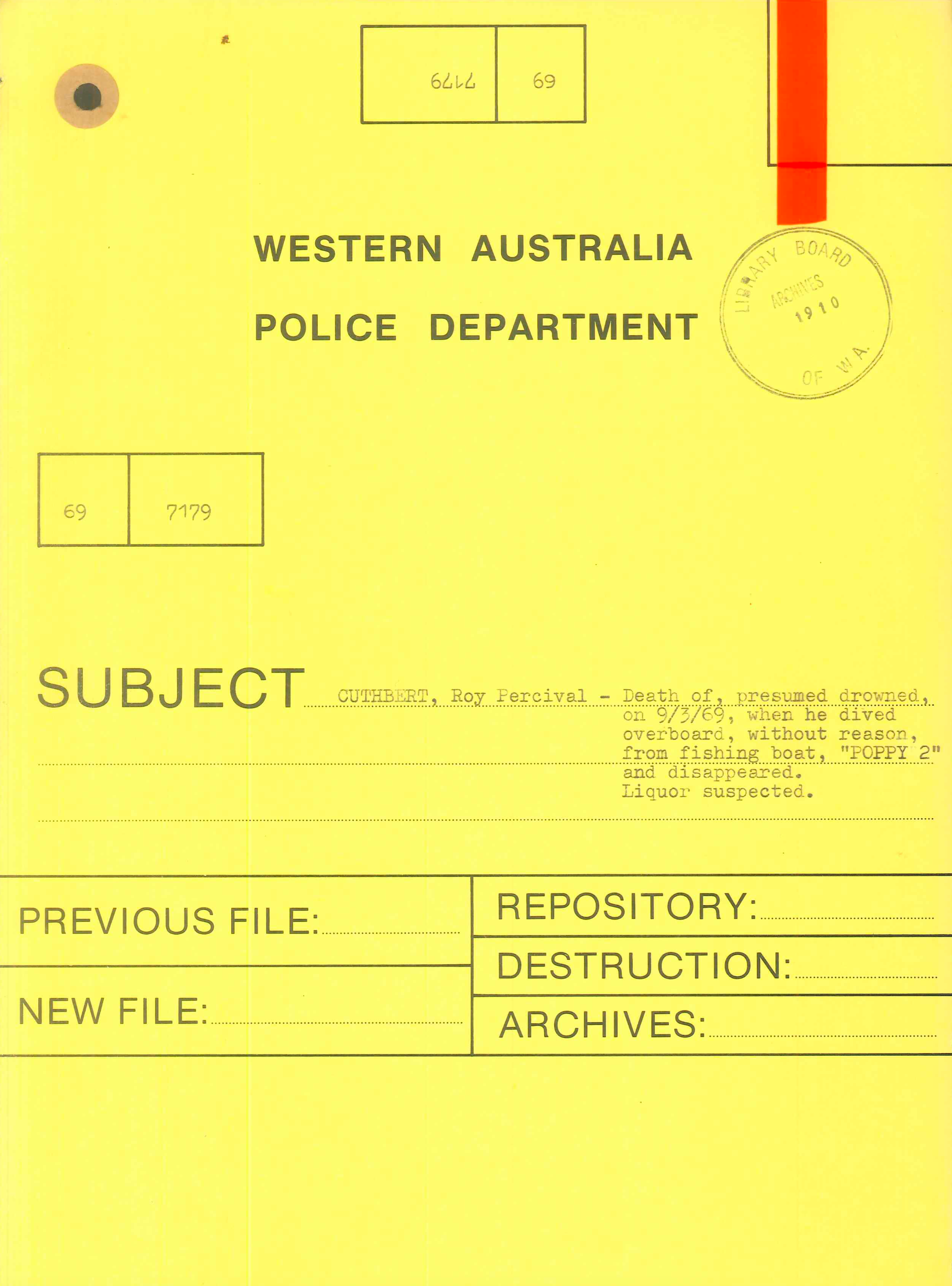 Roy Percival Cuthbert Police Report