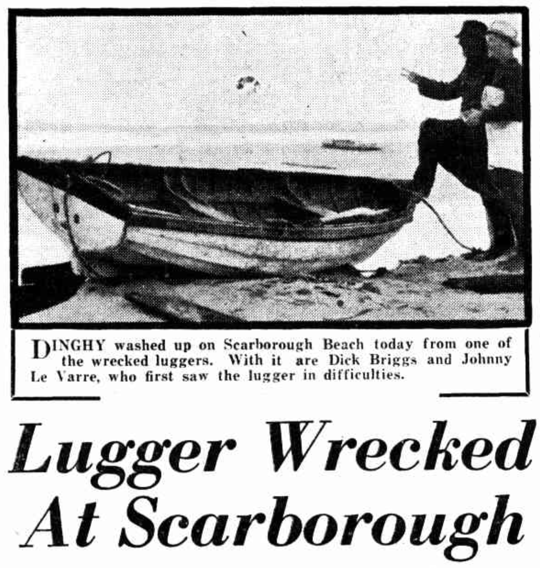 Newspaper Article captures the dinghy washed up on shore