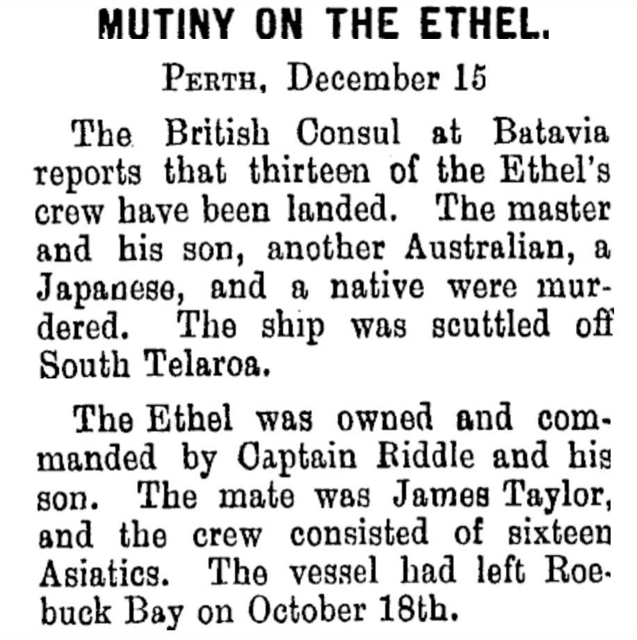 News clipping reporting on the Ethel mutiny