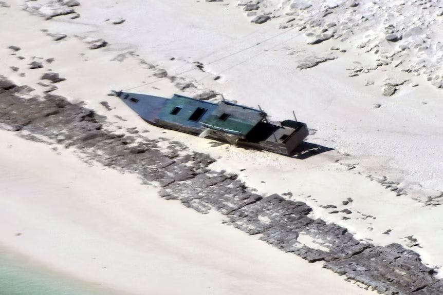 The PM Dioskuri 01 beached on Bedwell Island